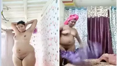 Chubby Indian housewife carefully washes XXX body in solo sex clip