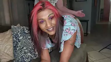Desi Indian tattooed slut gets her brown butt and dark cunt spanked by a white guy's hands